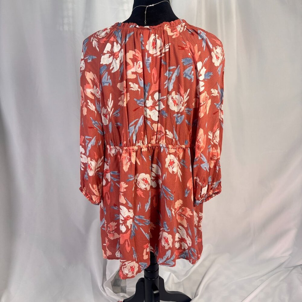 Isabel Maternity Floral Rust Dress With 3/4 Sleeves & Empire Waist size Large - Picture 3 of 8